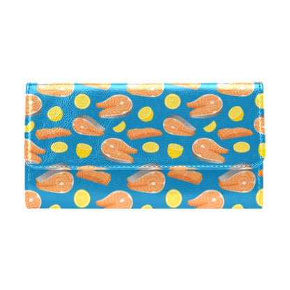 Salmon Steak With Lemon Print Design LKS308 Women's Trifold Wallet
