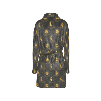 Celestial Moon Sun Pattern Print Design 05 Women's Fleece Robe