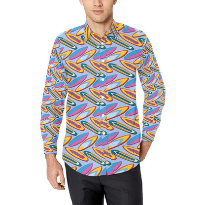 Surfboard Pattern Print Design LKS303 Men's Long Sleeve Dress Shirt