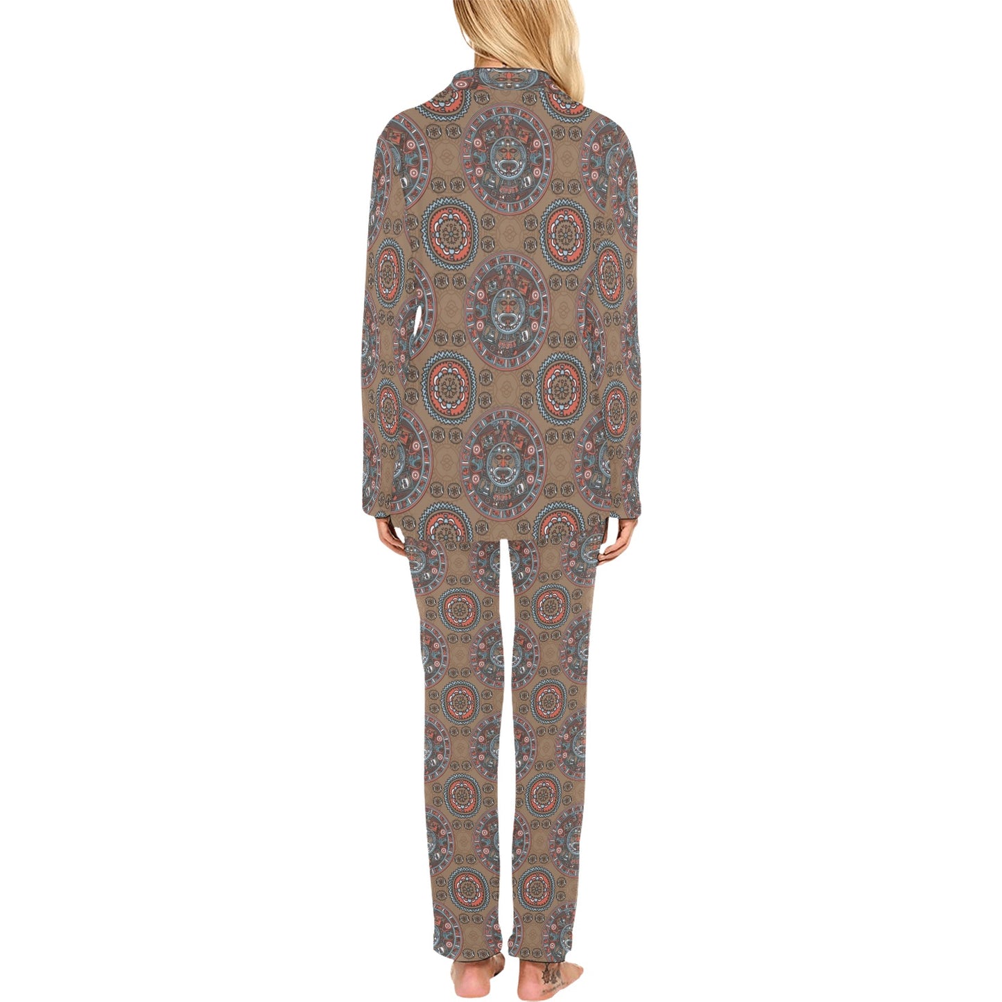 Calendar Aztec Pattern Print Design 03 Women's Long Pajama Set