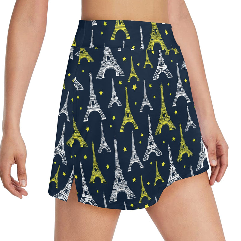 Eiffel Tower Star Print Women's Golf Skirt with Pocket