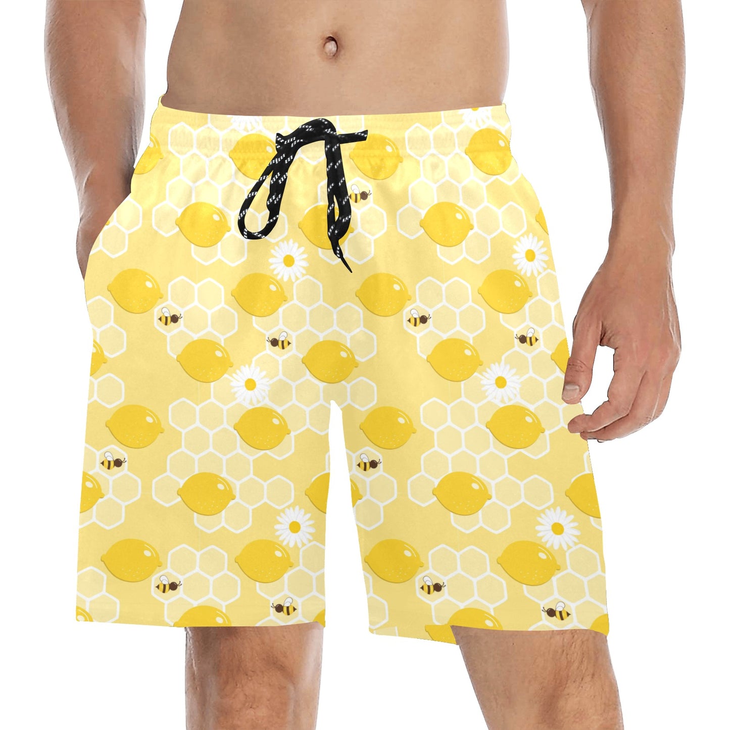 Honey Bee Honeycomb Print Design LKS3010 Men's Swim Trunks Beach Shorts