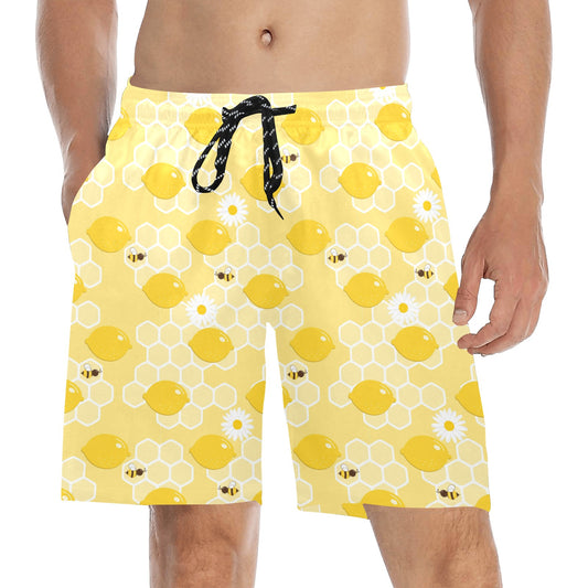 Honey Bee Honeycomb Print Design LKS3010 Men's Swim Trunks Beach Shorts