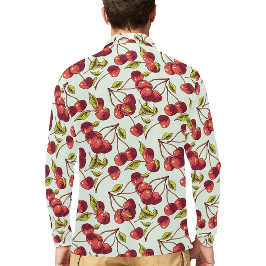 Cherry Hand Draw Long Sleeve Polo Shirt For Men's