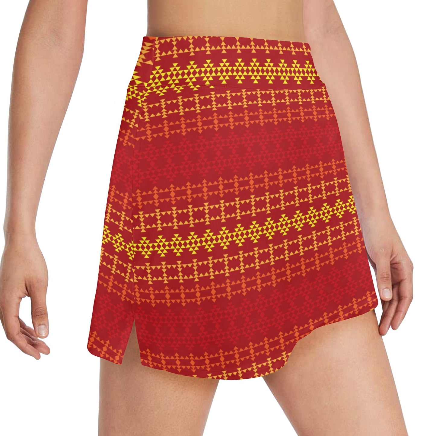 Southwest Red Gold Design Themed Print 17" Golf & Pickleball Skort with Pockets