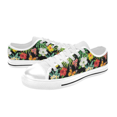 Hibiscus With Butterfly Print Design LKS305 Women's White Low Top Shoes