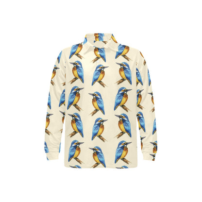 Kingfisher Pattern Print Design 01 Long Sleeve Polo Shirt For Men's