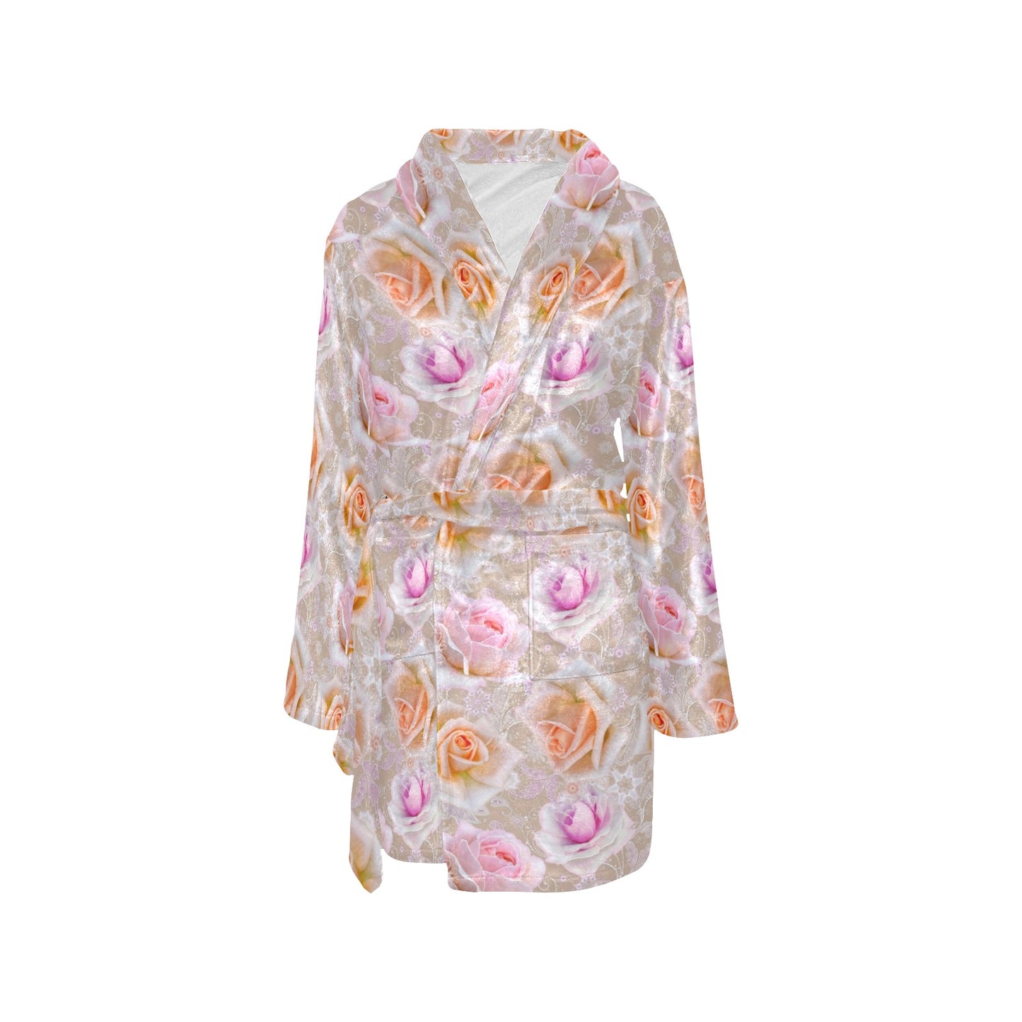 Rose Pattern Print Design RO011 Women's Fleece Robe