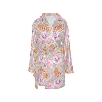 Rose Pattern Print Design RO011 Women's Fleece Robe