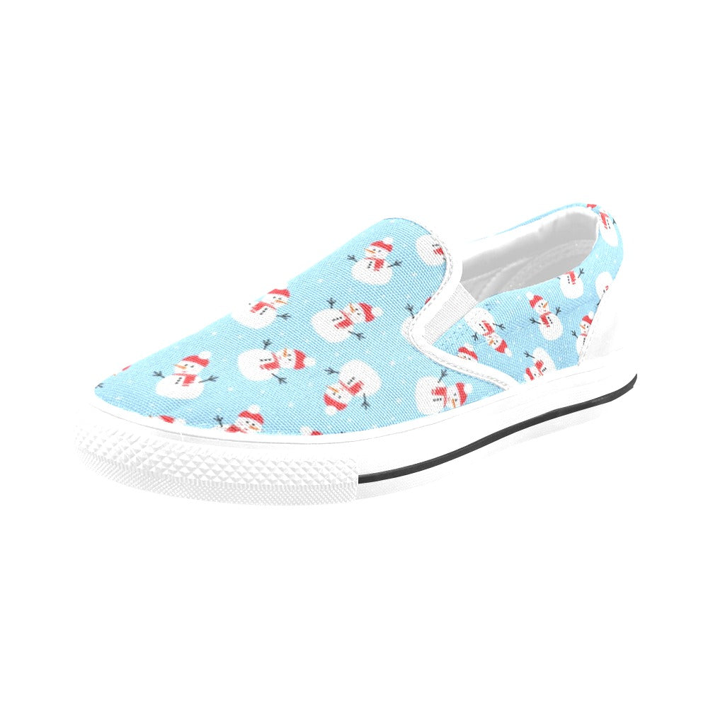 Snowman Print Design LKS305 White Slip Ons Canvas Women's Shoes