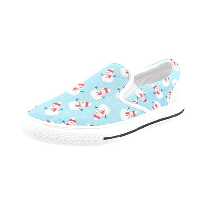 Snowman Print Design LKS305 White Slip Ons Canvas Women's Shoes