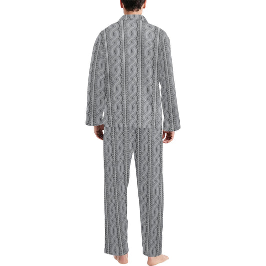 Cable Knit Pattern Print Design 01 Men's Long Pajama Set