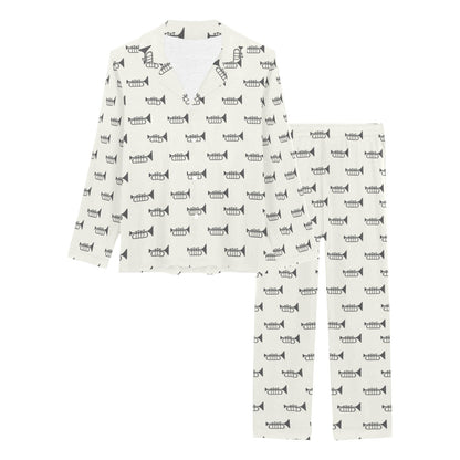 Trumpet Pattern Themed Print Women's Long Pajama Set