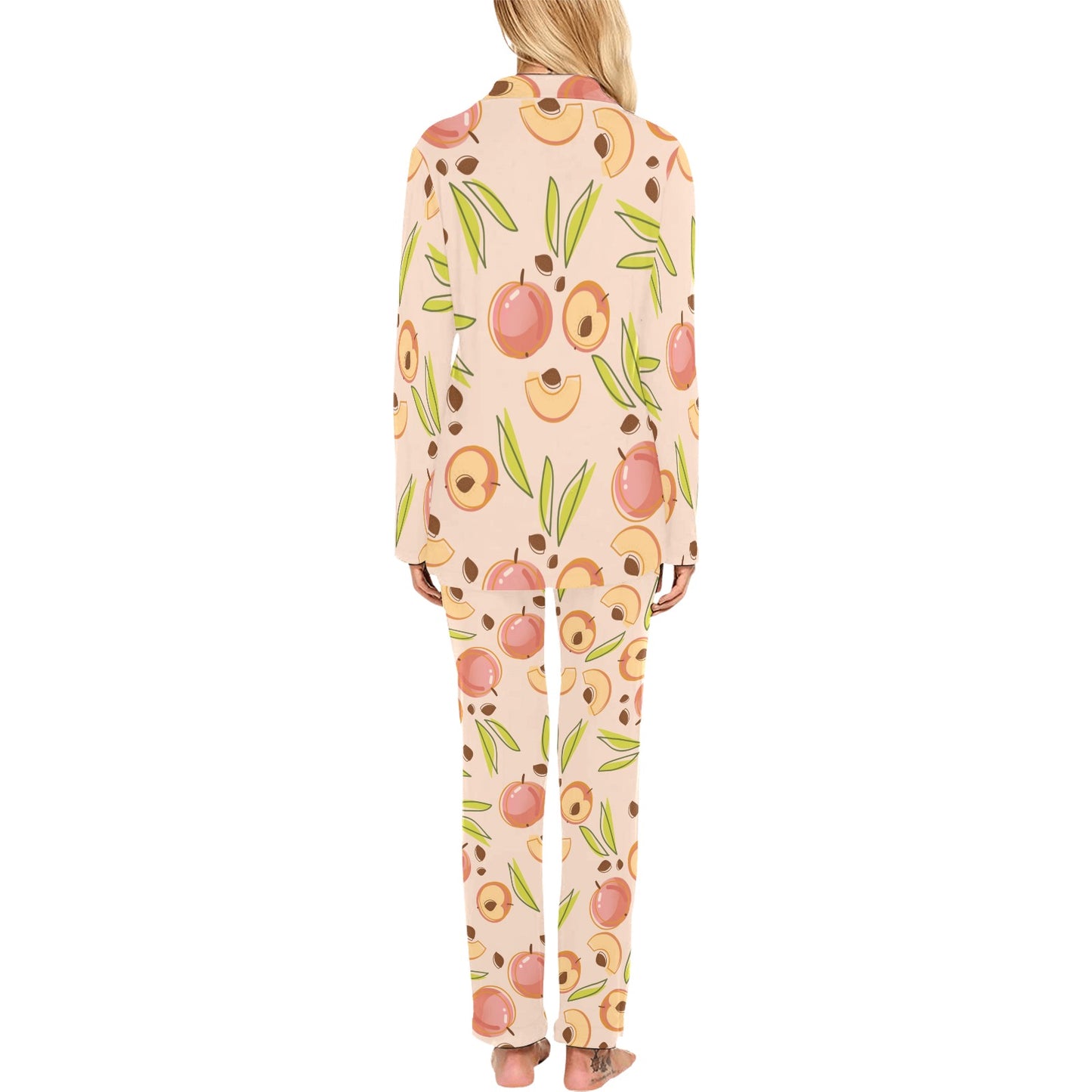 Peach Pattern Print Design A01 Women's Long Pajama Set