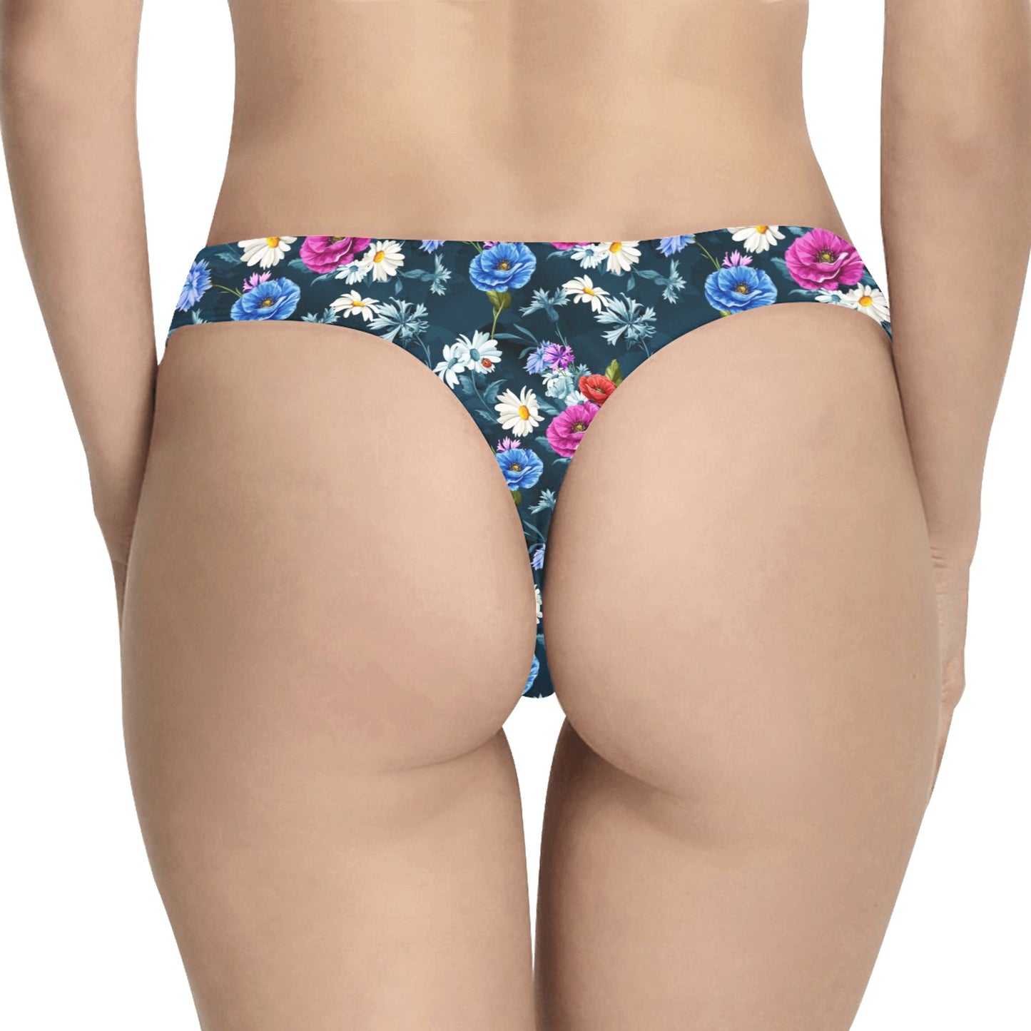 Floral Blue Themed Print Women's Thongs