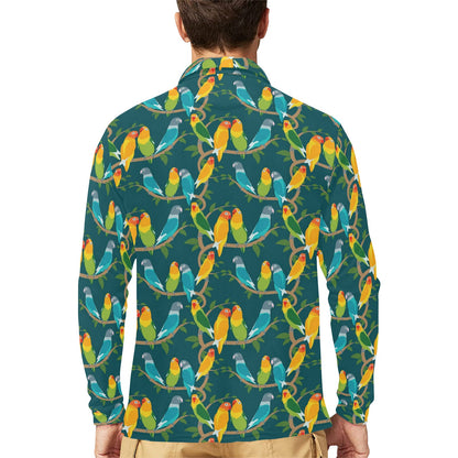 Lovebird Pattern Print Design 02 Long Sleeve Polo Shirt For Men's