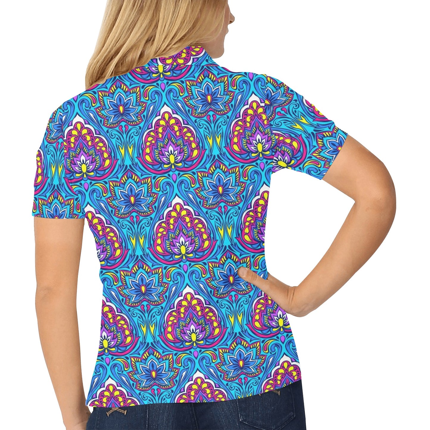 lotus Boho Pattern Print Design LO010 Women's Polo Shirt
