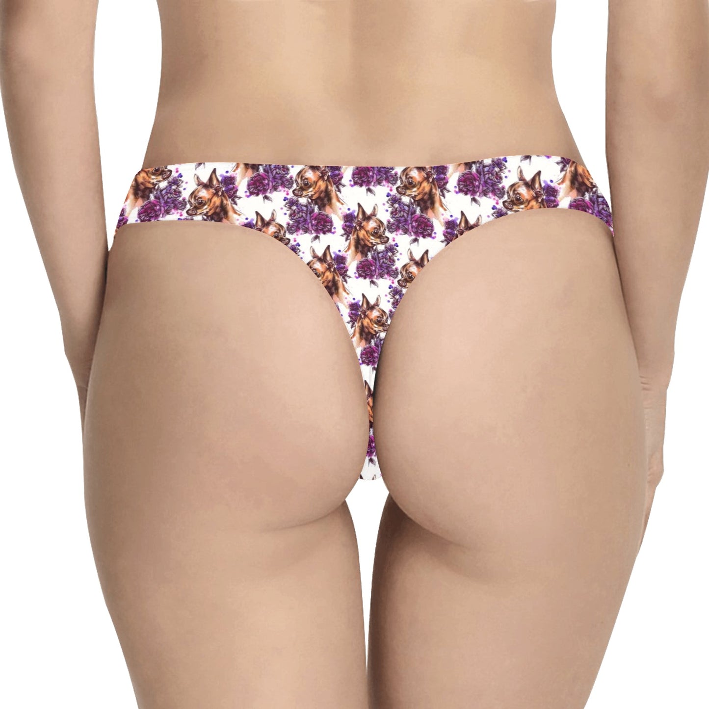 Chihuahua Purple Floral Women's Thongs