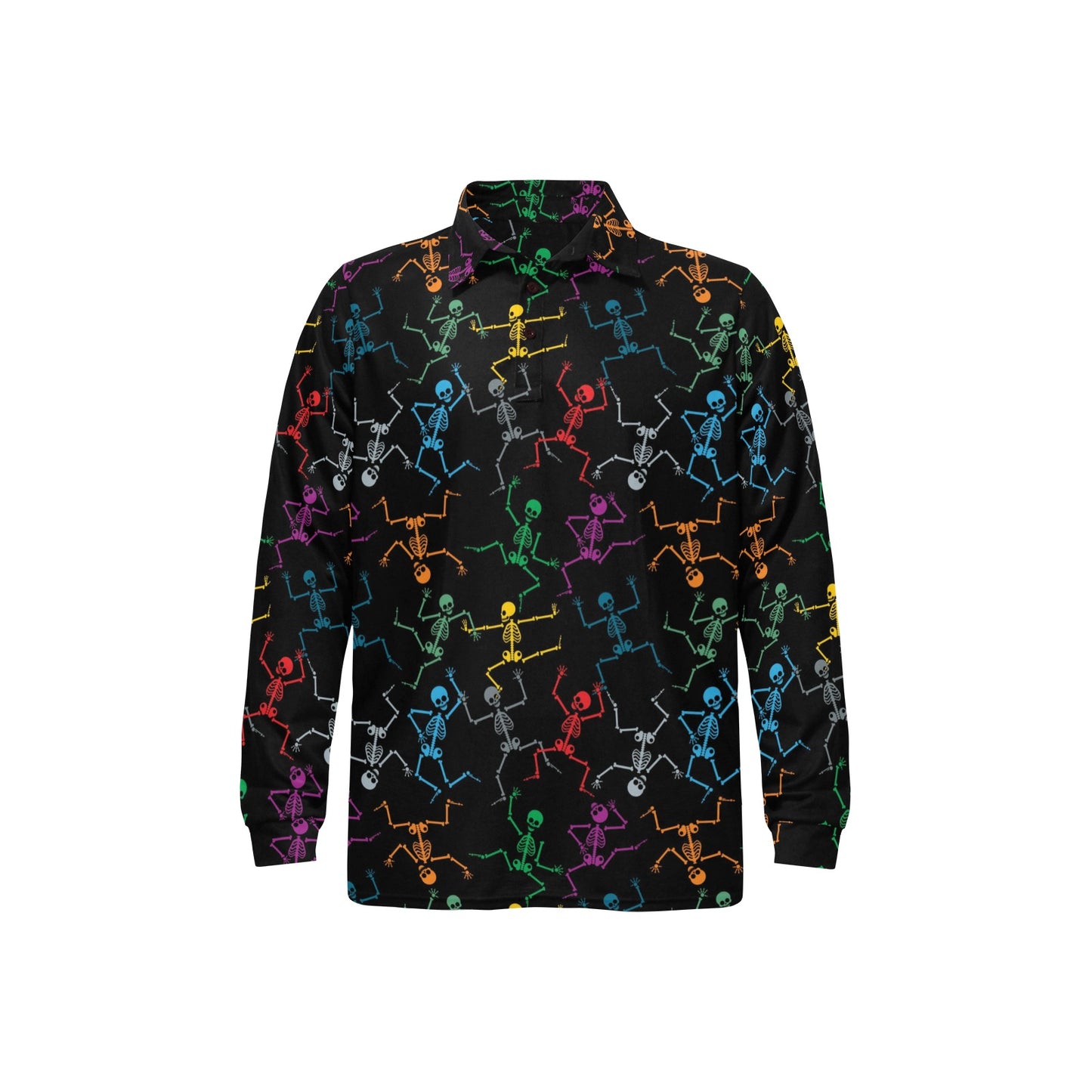 Skeleton Colorful Print Design LKS302 Long Sleeve Polo Shirt For Men's