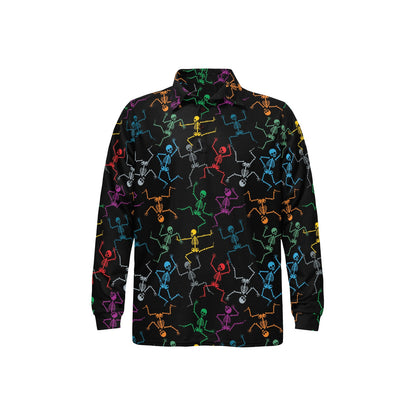 Skeleton Colorful Print Design LKS302 Long Sleeve Polo Shirt For Men's