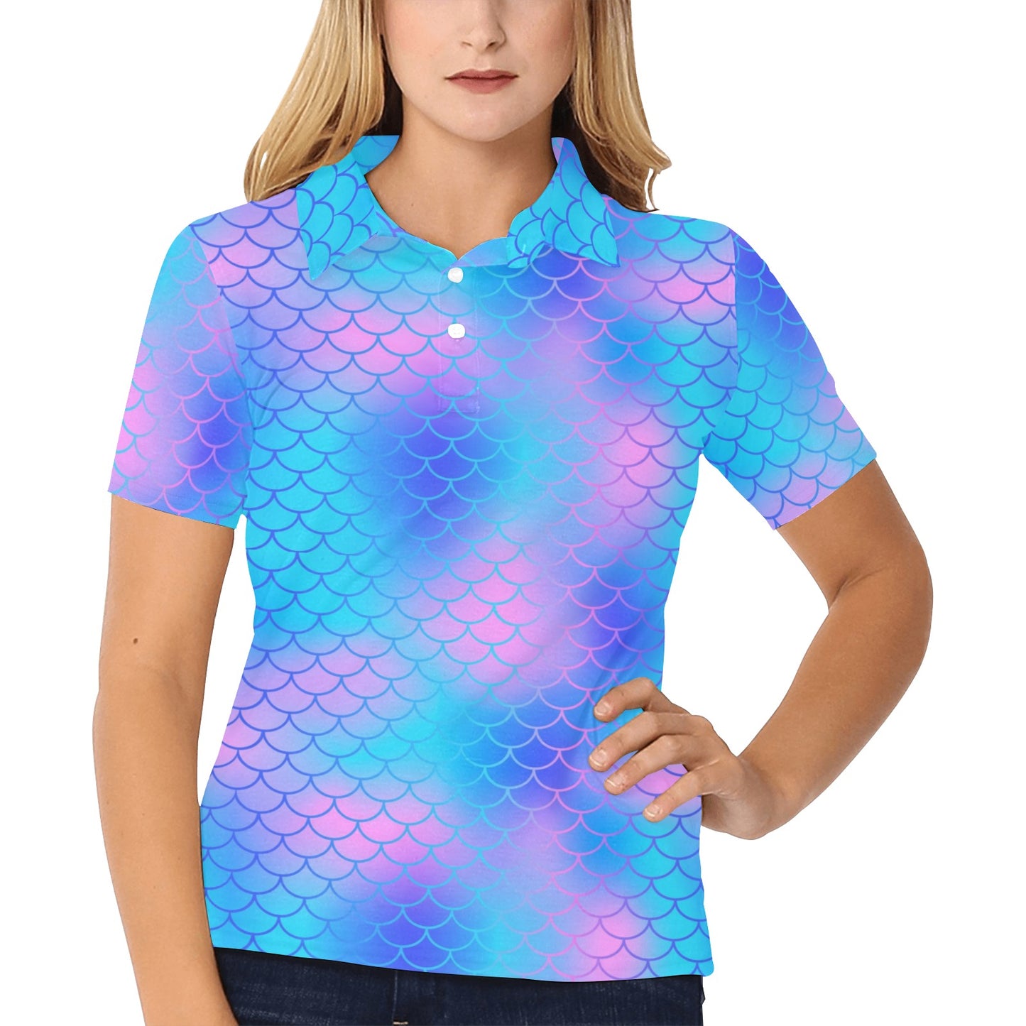 Mermaid Scales Pattern Print Design 04 Women's Polo Shirt