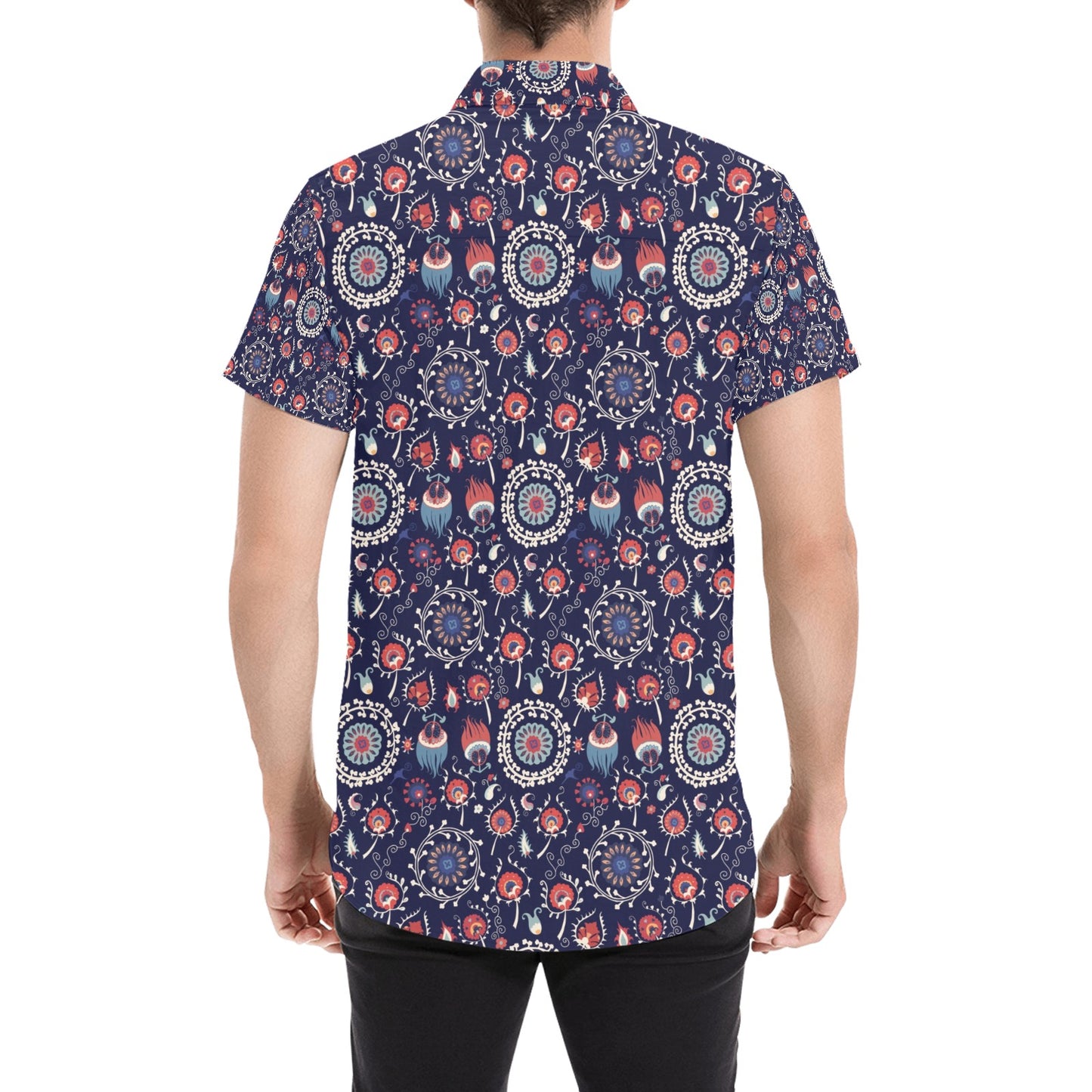 Suzani Print Design LKS305 Men Short Sleeve Button Up Shirt