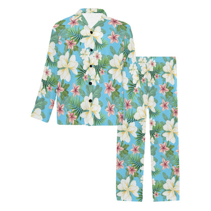 Plumeria Pattern Print Design PM028 Men's Long Pajama Set