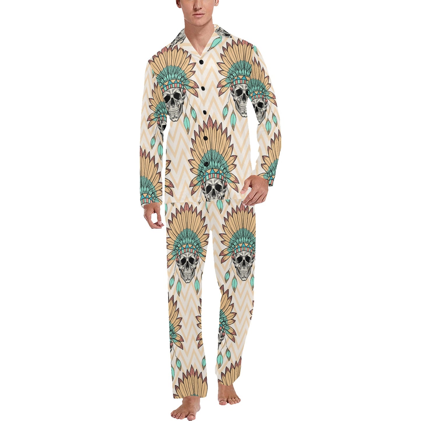 Indian Skull Pattern Men's Long Pajama Set