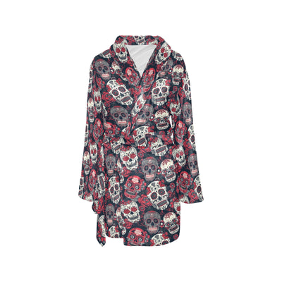 Sugar Skull Print Design LKS303 Women's Fleece Robe