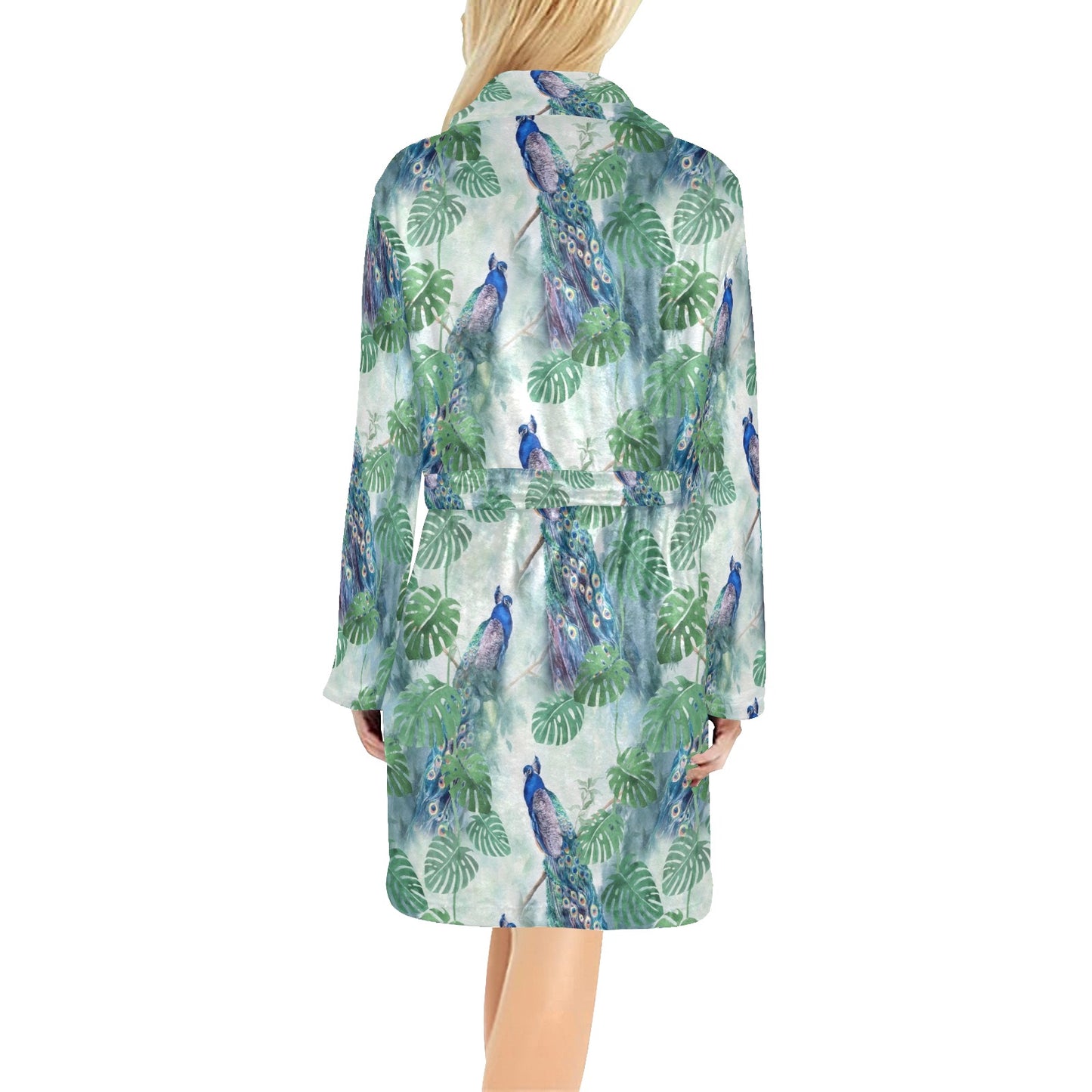 Peacock Pattern Print Design A02 Women's Fleece Robe