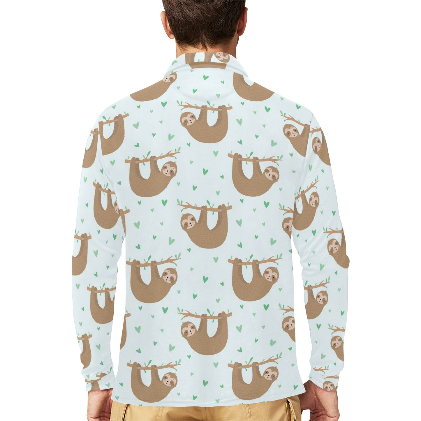Sloth Print Design LKS308 Long Sleeve Polo Shirt For Men's