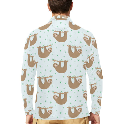 Sloth Print Design LKS308 Long Sleeve Polo Shirt For Men's