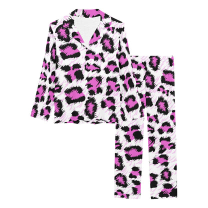 Leopard Pink Skin Print Women's Long Pajama Set