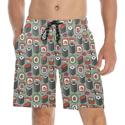 Sushi Print Design LKS301 Men's Swim Trunks Beach Shorts