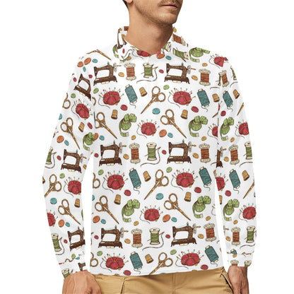 Sewing Equipment Print Design LKS304 Long Sleeve Polo Shirt For Men's