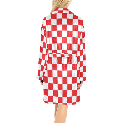 Checkered Red Pattern Print Design 04 Women's Fleece Robe