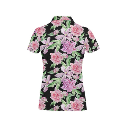 Peony Pattern Print Design PE08 Women's Polo Shirt