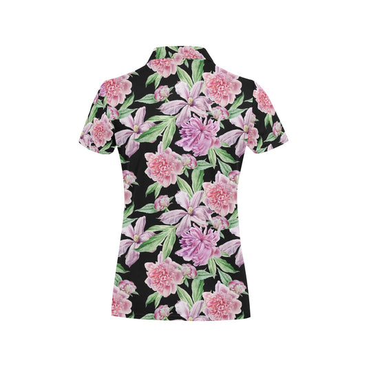 Peony Pattern Print Design PE08 Women's Polo Shirt