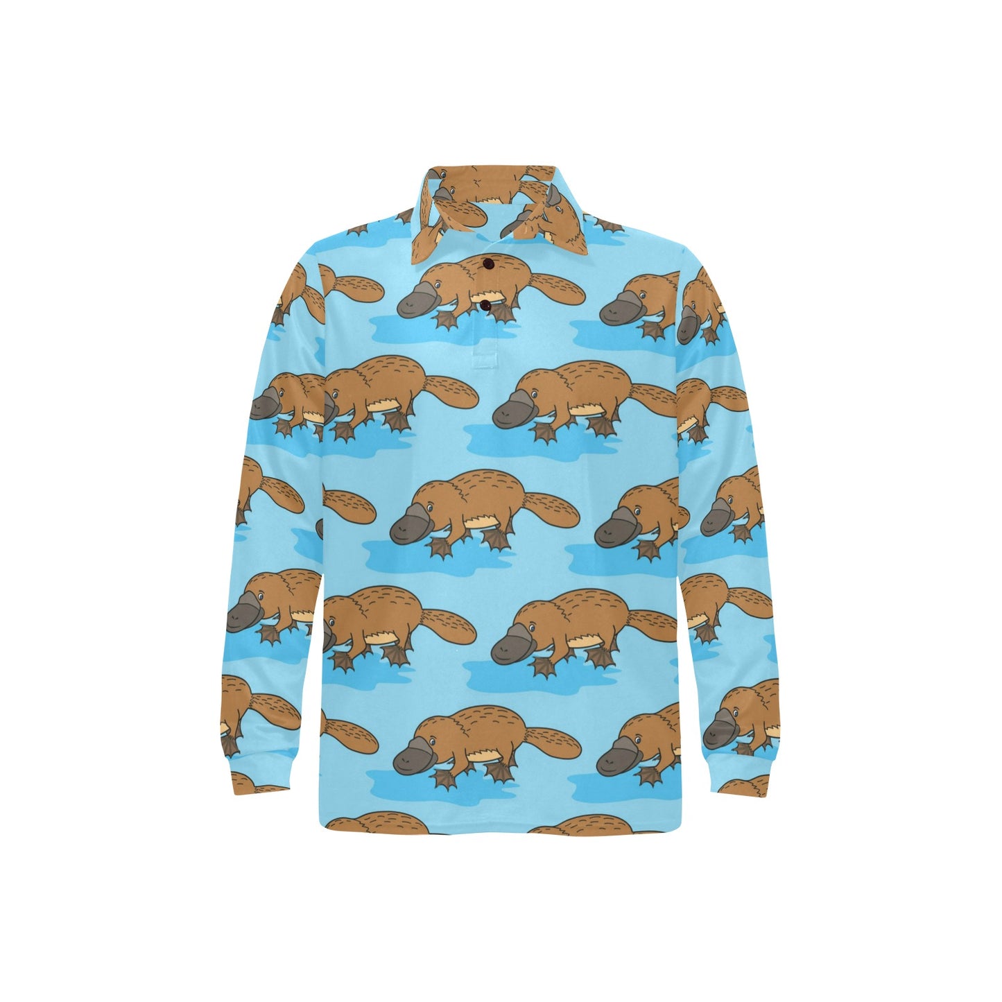 Platypus Pattern Print Design A02 Long Sleeve Polo Shirt For Men's