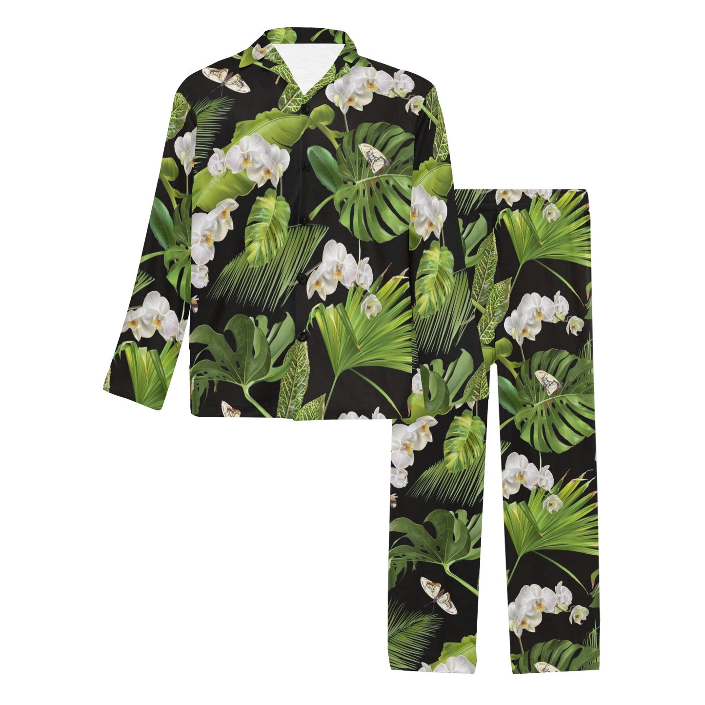 Tropical Flower Pattern Print Design TF026 Men's Long Pajama Set