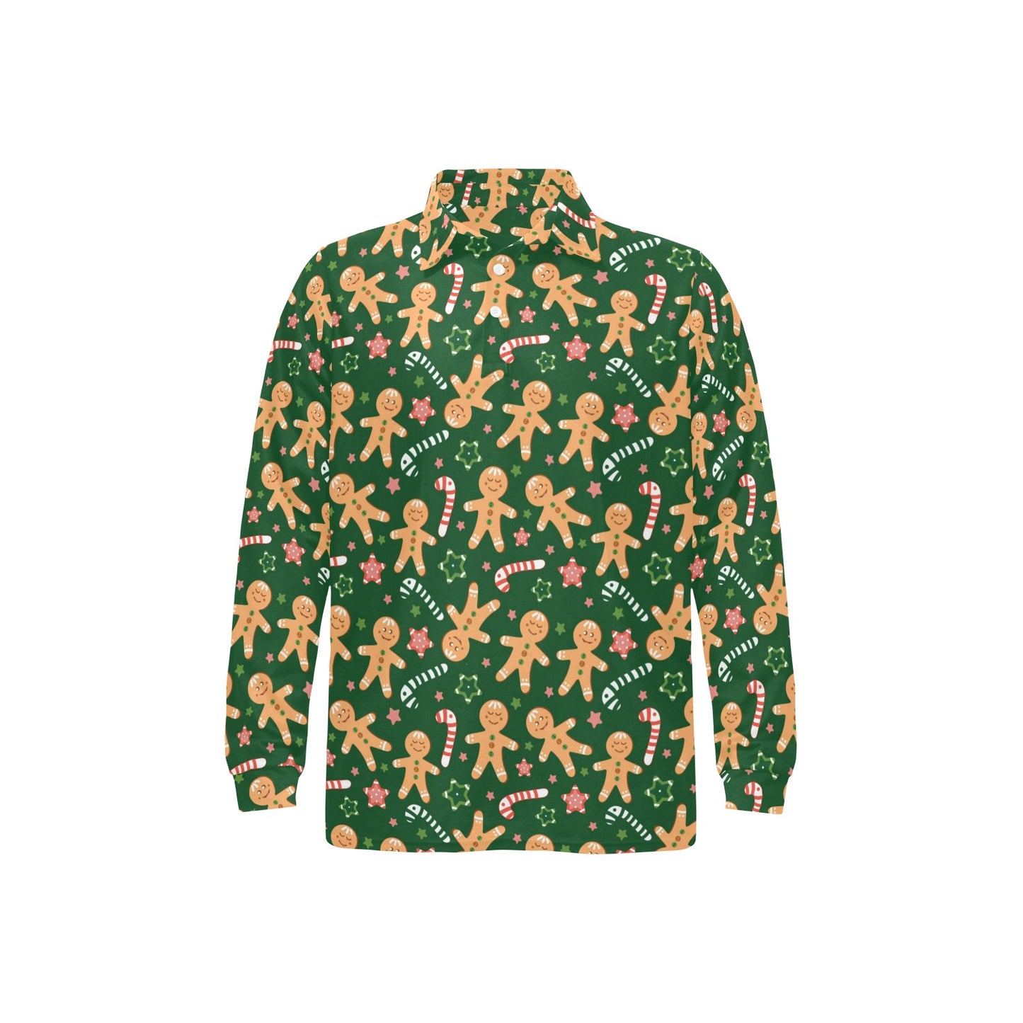 Gingerbread Pattern Print Design 04 Long Sleeve Polo Shirt For Men's