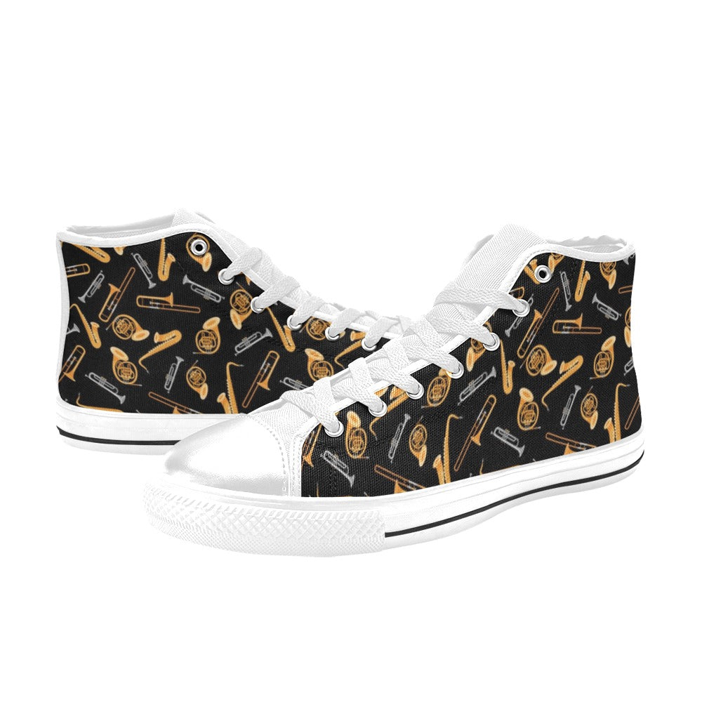 Saxophone Print Design LKS403 Men's High Top Canvas Shoes