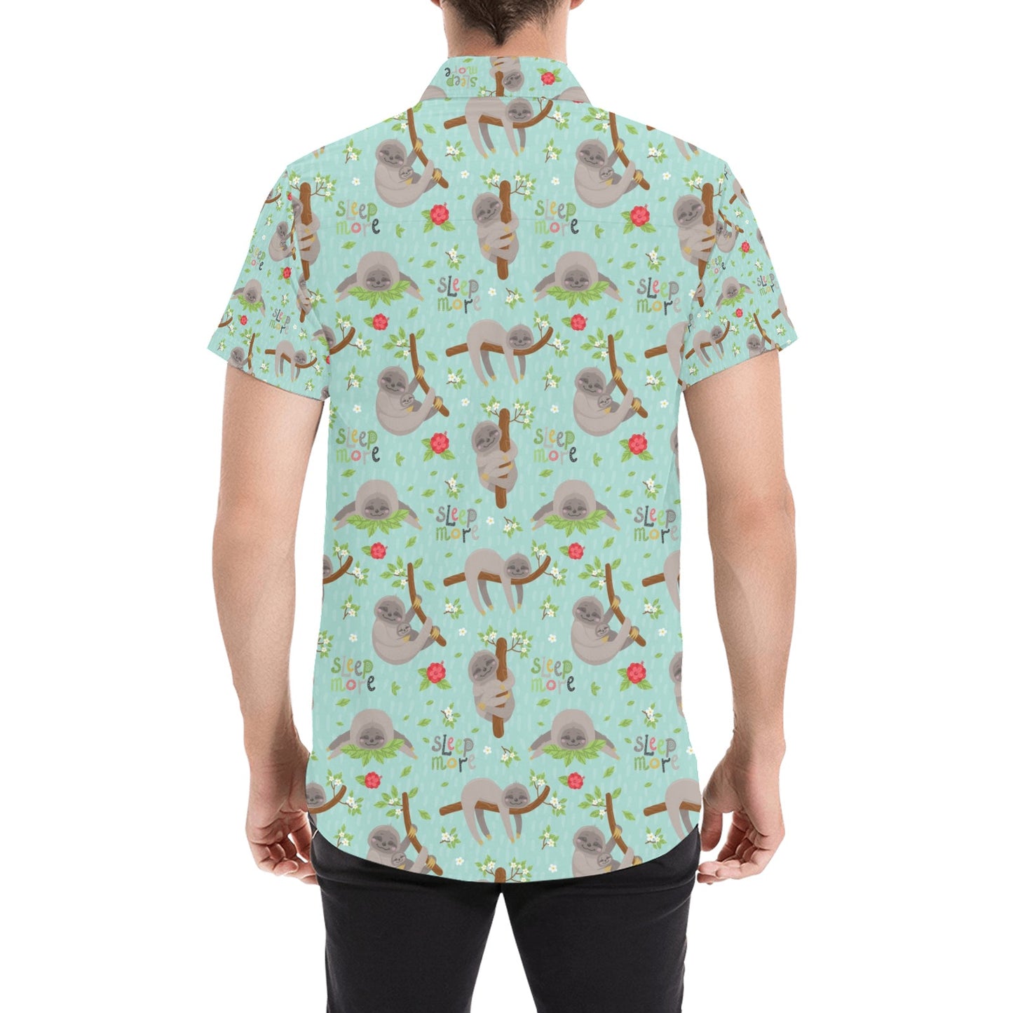 Sloth Print Design LKS305 Men Short Sleeve Button Up Shirt