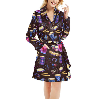 Percussion Neon Pattern Print Design 04 Women's Fleece Robe