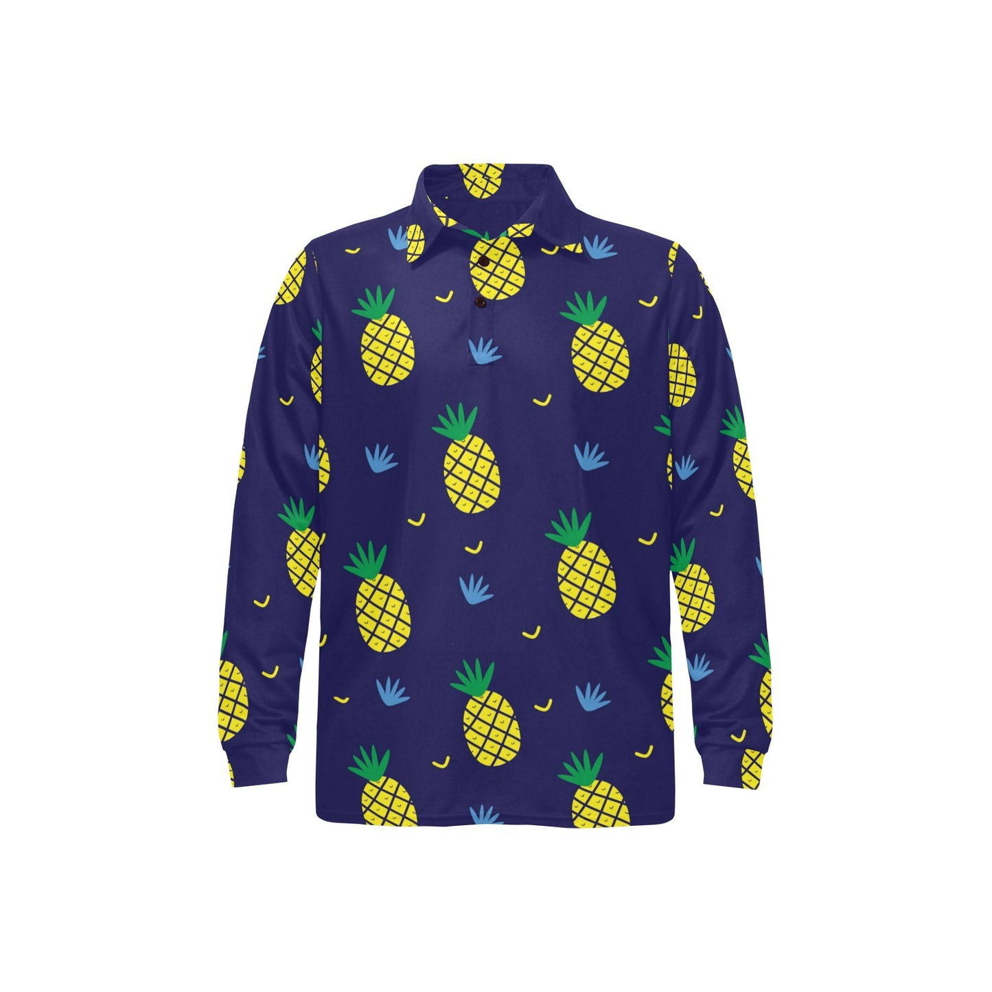 Pineapple Pattern Print Design A01 Long Sleeve Polo Shirt For Men's