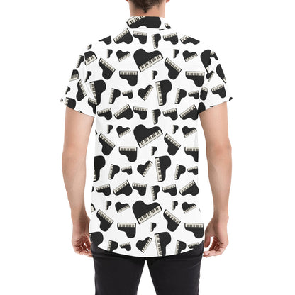Piano Print Design LKS405 Men Short Sleeve Button Up Shirt