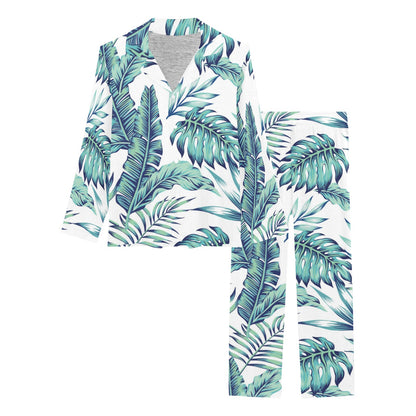 Pattern Tropical Palm Leaves Women's Long Pajama Set