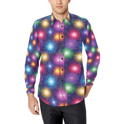 Firework Colorful Print Design LKS301 Men's Long Sleeve Dress Shirt