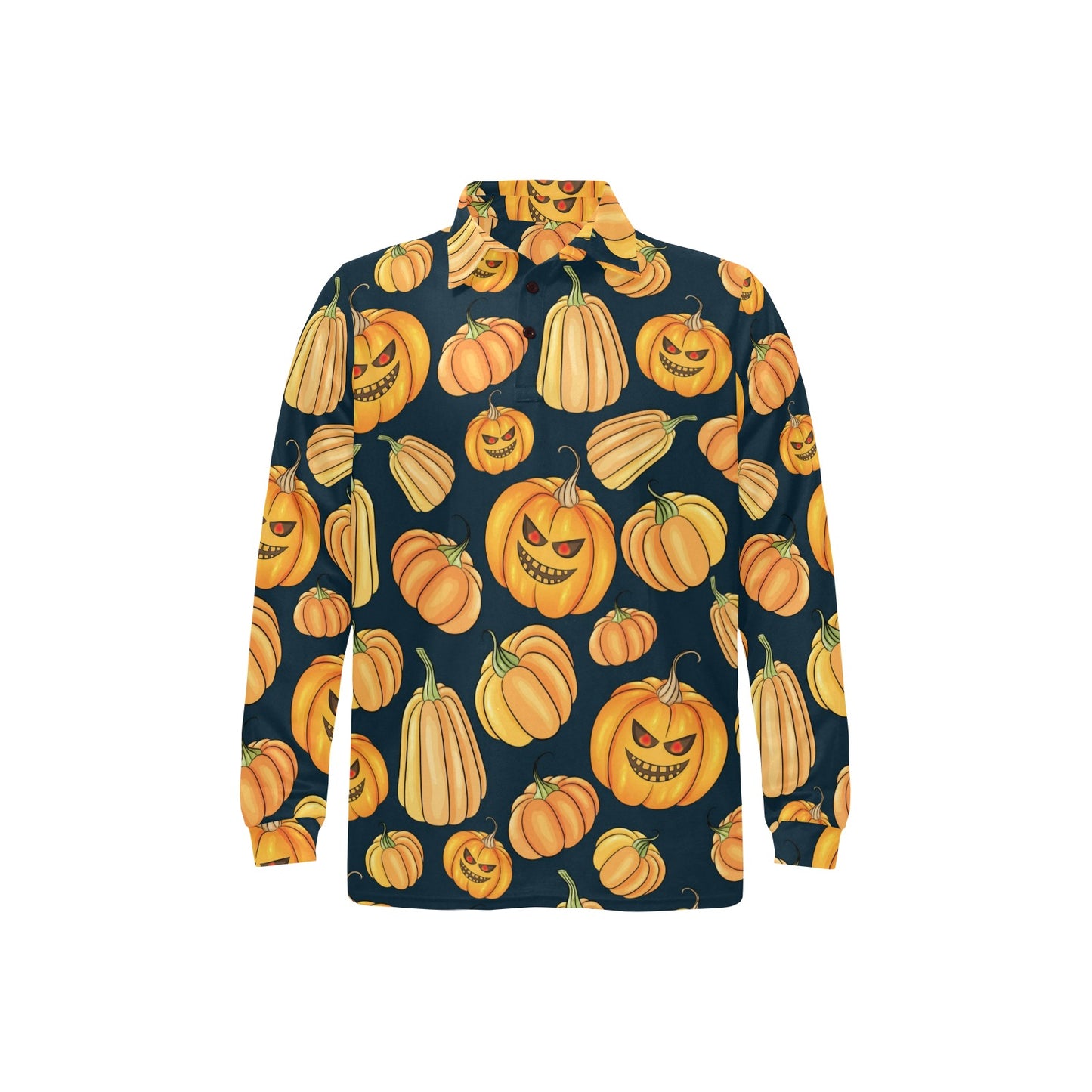 Pumpkin Halloween Pattern Print Design A04 Long Sleeve Polo Shirt For Men's