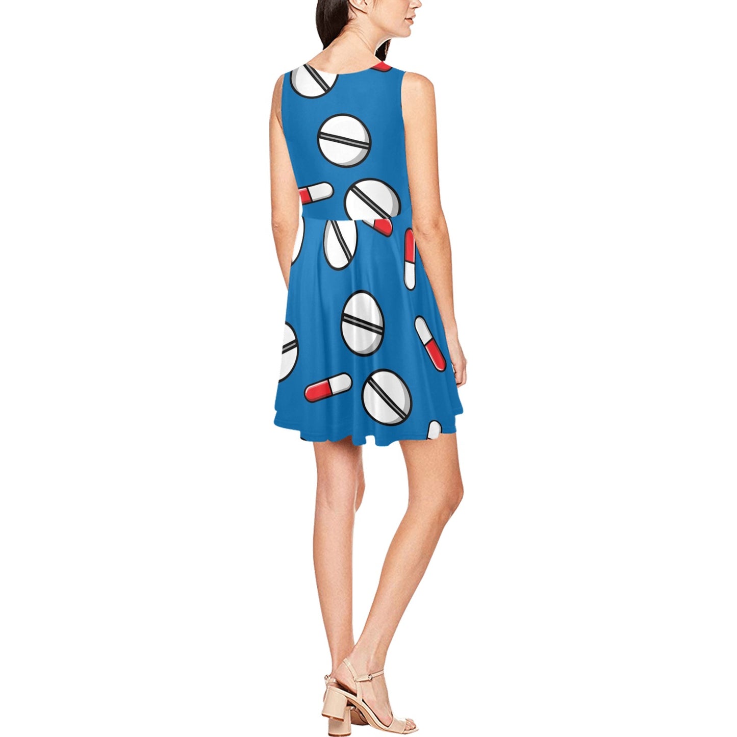 Pill Pattern Print Design A05 Sleeveless Dress